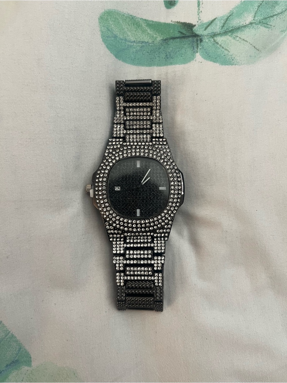 Iced Out VVS Simulated Black Diamond Stainless Steel Watch Pave Set Fully Iced